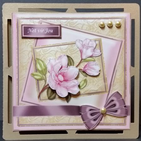 Pink Magnolia Bow Wrap Offset Panels Card Front by Engela Conradie