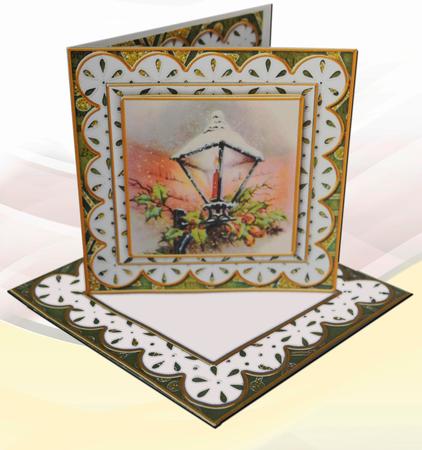 Christmas Lantern Green Anglaise 3D Square Scallop Card Kit by Erica D Philip
