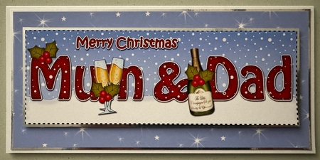 Large DL Merry Christmas MUM & DAD with Champagne insert by Erika Sissons