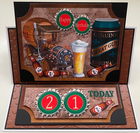 Age 21 Beer themed easel topper and stopper (no base) by Erika Sissons