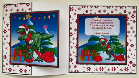 Dinosaur drops off Christmas presents by Erika Sissons