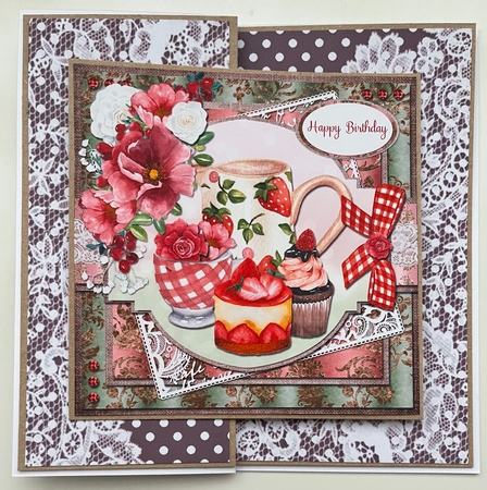 Shabby Lace Florals 2: Strawberry Tea 7 x 7 Decoupage Card Mini Kit, 5 Sheets by Erika Sissons