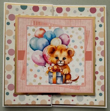 Baby lions birthday 7x7 card, decoupage, insert and toppers by Erika Sissons