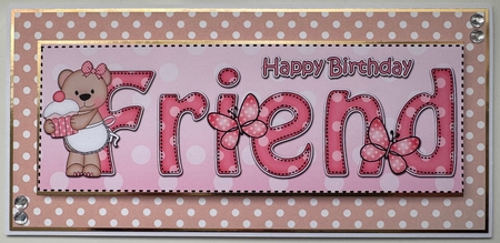 Large DL Happy Birthday FRIEND insert with Livvy Bear by Erika Sissons