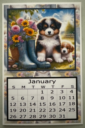 Puppies with Floral Boot 2025 Calendar by Erika Sissons