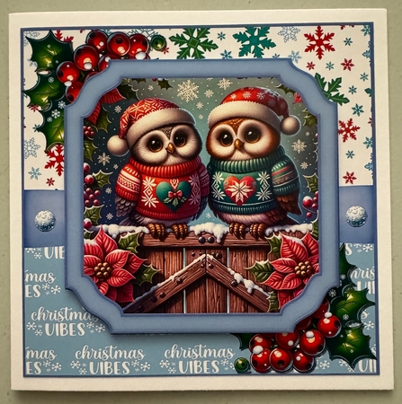 Cute festive owls 8x8 by Erika Sissons