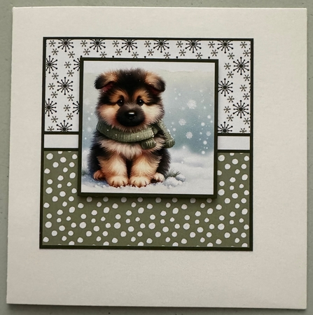 Christmas German Shepherd Puppy with Green Scarf by Erika Sissons