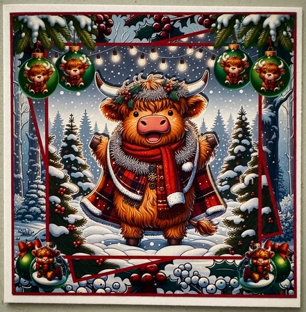 Festive Highland Cow 8x8 by Erika Sissons
