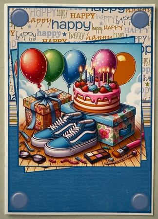 Shoes make up cake and balloons A5 by Erika Sissons