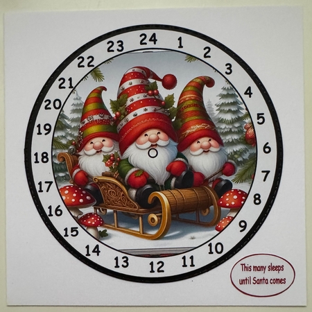new advent count down clock a Christmas sledging gnomes by Erika Sissons