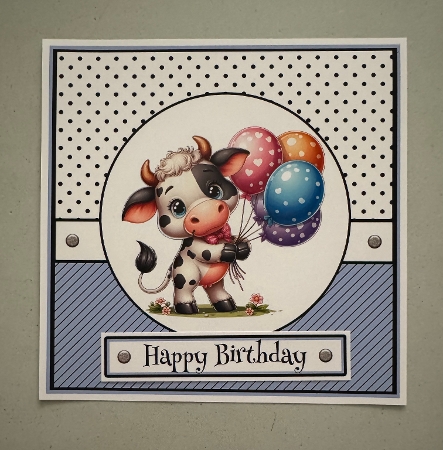 Cow WIith Balloons Birthday Card by Erika Sissons
