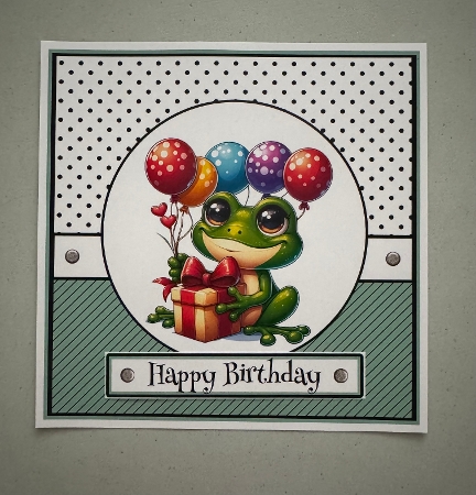  Frog With Balloons Birthday Card With Ages by Erika Sissons