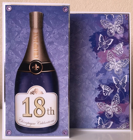 Large Dl 18th Champagne Bottle Shaped Card by Erika Sissons