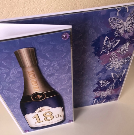 Large Dl 18th Champagne Bottle Shaped Card by Erika Sissons