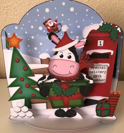 3D Pop Up Front Milly Moo Cow's Present Xmas Card Kit by Erika Sissons