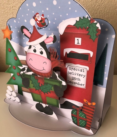 3D Pop Up Front Milly Moo Cow's Present Xmas Card Kit by Erika Sissons