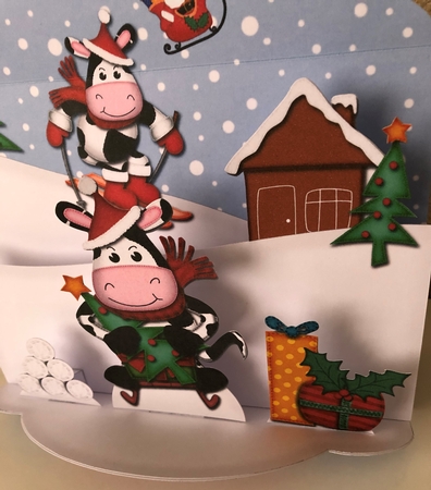 3D Pop Up Front Xmas Sledging Milly Moo Cow Card Kit by Erika Sissons