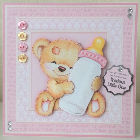 New Baby Girl Bear & Bottle 8x8 Mini Kit by Erika Sissons