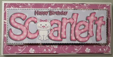 Large Dl Birthday Scarlett Cat Card & 3D Decoupage by Erika Sissons
