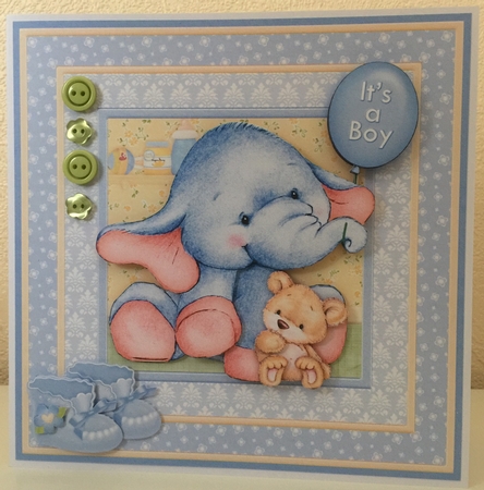 New Baby Boy Elephant 8x8 Decoupage Mini Kit & Birthday Ages by Erika Sissons