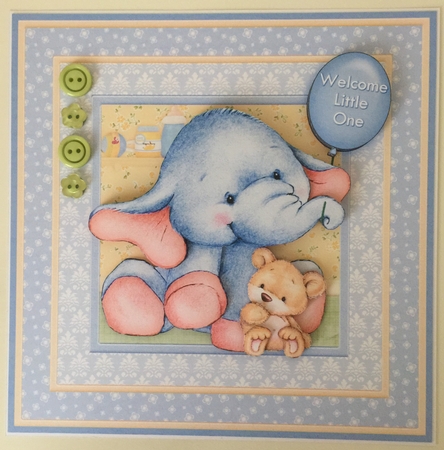 New Baby Boy Elephant 8x8 Decoupage Mini Kit & Birthday Ages by Erika Sissons