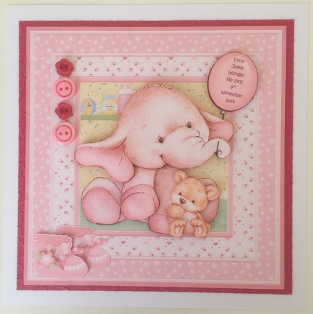 New Baby Girl Elephant 8x8 Decoupage Mini Kit Birthday Ages by Erika Sissons