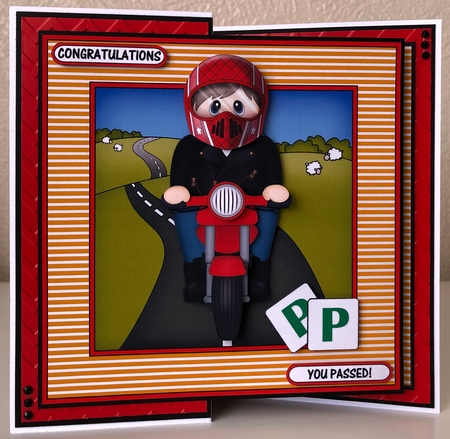 8 x 8 Mini Kit with 3d Decoupage - Older Man Rickman Rides his Motorbike by Erika Sissons
