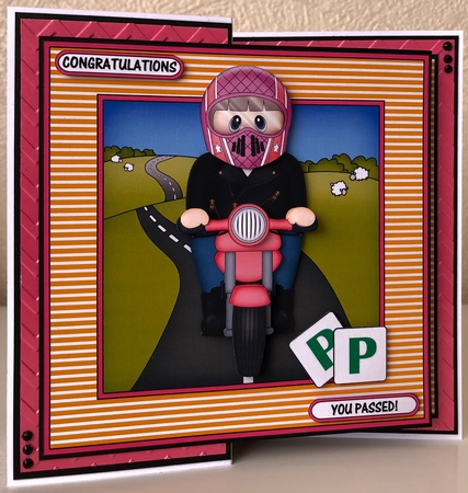 8 x 8 Mini Kit with 3d Decoupage - Older Lady Suzen Rides her Motorbike by Erika Sissons
