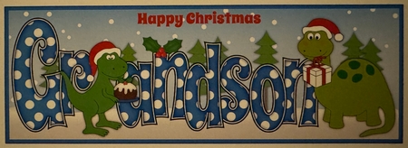 Christmas Dinosaurs with Christmas pudding and present GRANDSON large dl by Erika Sissons