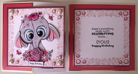Gorgeous Pink Elephant with flowers 8x8 by Erika Sissons