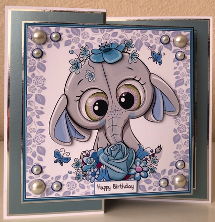 Gorgeous Blue  Elephant with flowers 8x8 by Erika Sissons