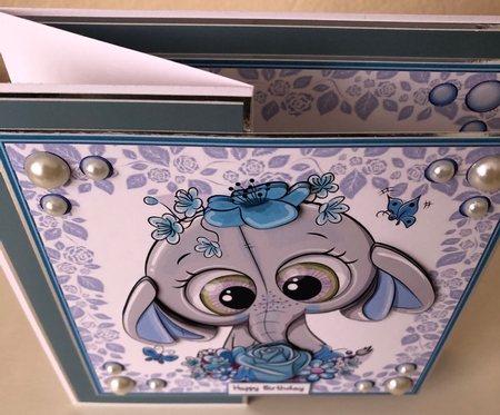 Gorgeous Blue  Elephant with flowers 8x8 by Erika Sissons