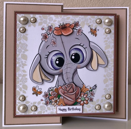 Gorgeous Orange  Elephant with flowers 8x8 by Erika Sissons