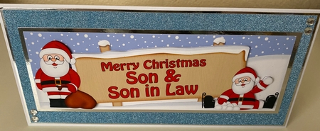 Large DL Merry Christmas SON & SON IN LAW with Santa 3D decoupage by Erika Sissons