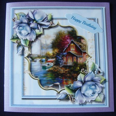 Lovely Water Scene with Blue Roses  by Erma Thompson
