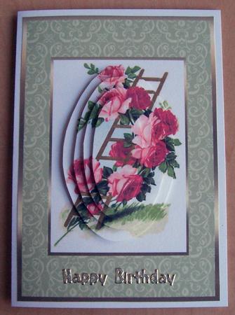 Climbing Roses - Pyramid Card Front by Eunice Roberts