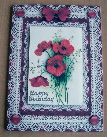 Poppies 'n Lace A4 Card Front by Eunice Roberts