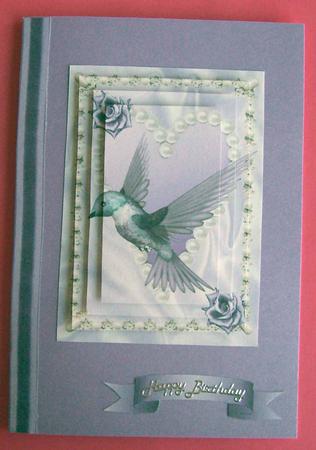 Beautiful Purple Humming Bird on a Pearl Heart, Pyramids by Eunice Roberts
