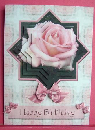 Pink Rose - Star Pyramid & Card Front - Birthday by Eunice Roberts