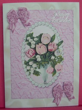 Pretty Pink Roses in a Vase in a Pearl Frame, A4 Topper by Eunice Roberts