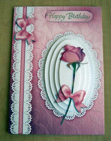 A5 Rose, Lace and Pearls Quick Card with Pyramage by Eunice Roberts