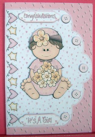 Cute Baby Girl A4 Scallop Edge Card Front by Eunice Roberts