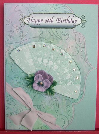 Lace Fan & Pansy - 80th,90th & 100th Birthday by Eunice Roberts