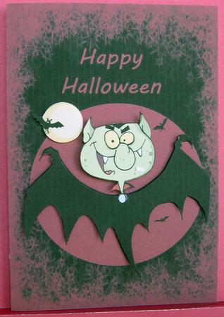 Vampire Bat Quick Card Front with Decoupage by Eunice Roberts