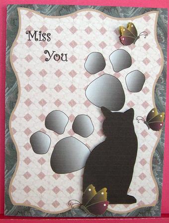 A4 "cat, Prints and Butterflies" Miss You Card by Eunice Roberts