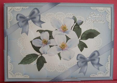 A5 Clematis Spray and Lace Scallop Corner Side Stacker by Eunice Roberts