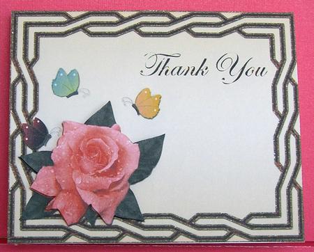 Rose & Butterflies Thank You Card Topper / Card Front by Eunice Roberts