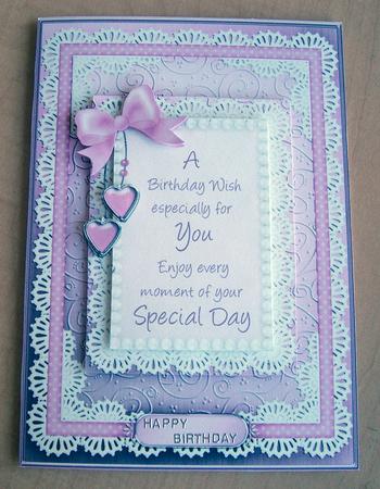 A5 Greetings, Lace and Pearls Quick Card with Pyramage by Eunice Roberts