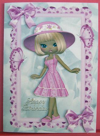 Little Lady in Pink Hat with Butterflies A4 by Eunice Roberts