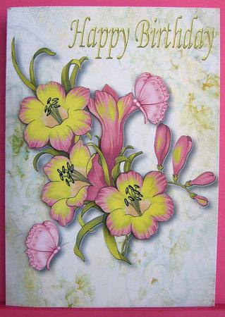 Yellow and Pink Flowers with Butterflies A4 by Eunice Roberts